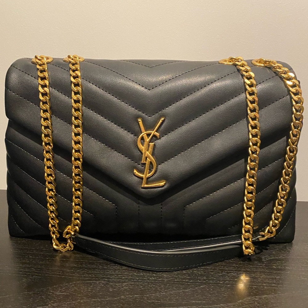 Chevron quilted black and gold handbag